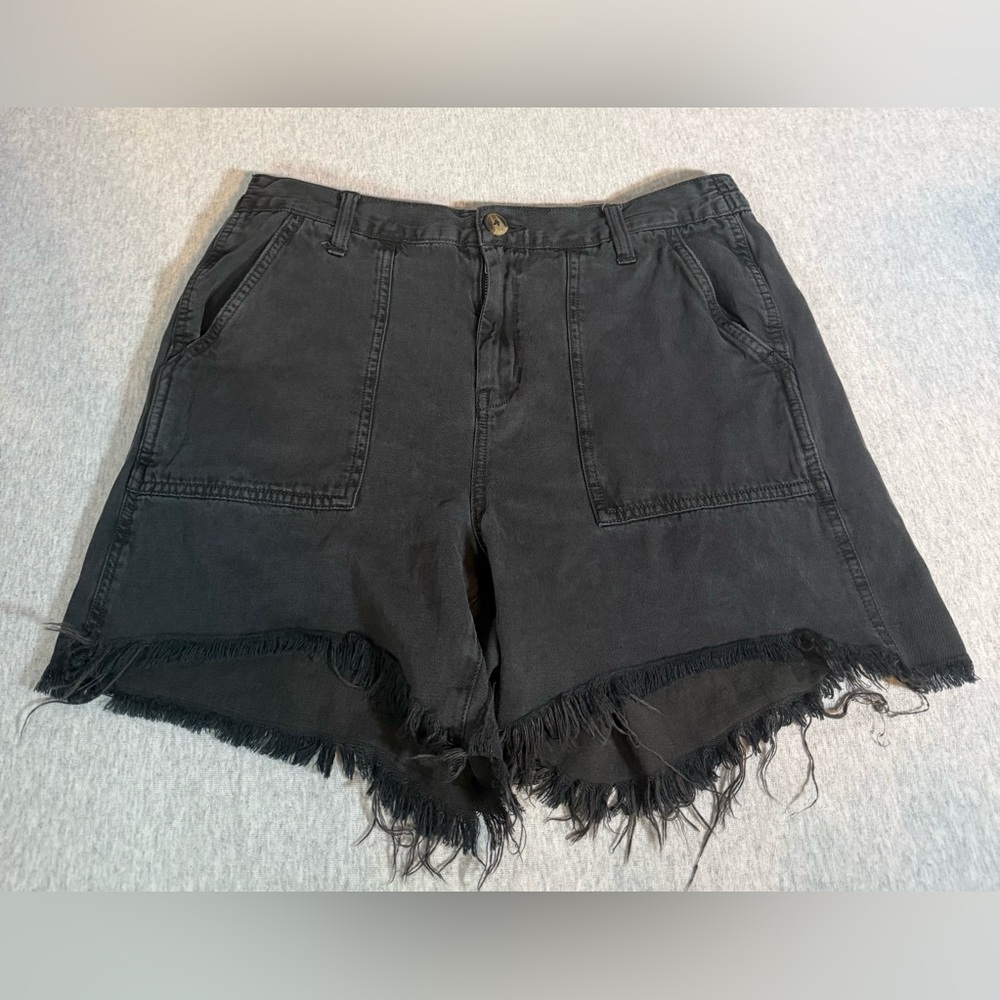 Aerie Daydream Linen Blend Denim Frayed Hem Shorts – Black 🖤✨